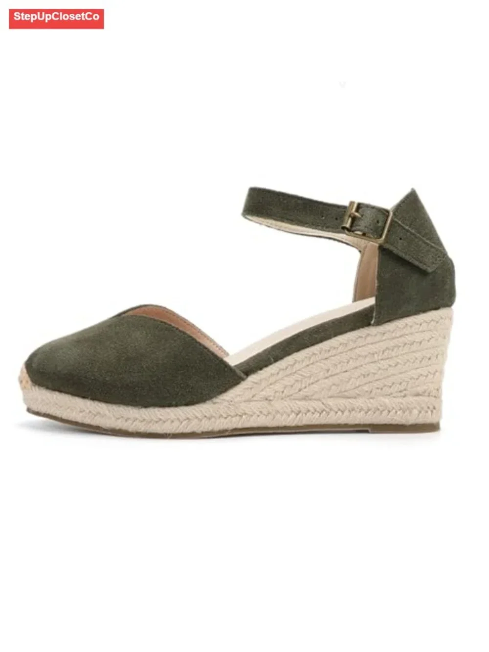 Closed Toe Espadrille Wedge Sandals Ankle Strap Suede